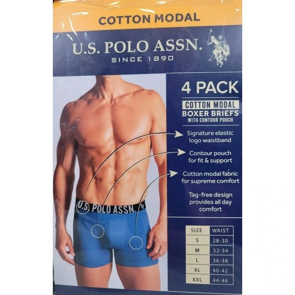 US Polo Assn 4 Cotton Modal Boxer Briefs M Blue Gray Contour Pouch‎